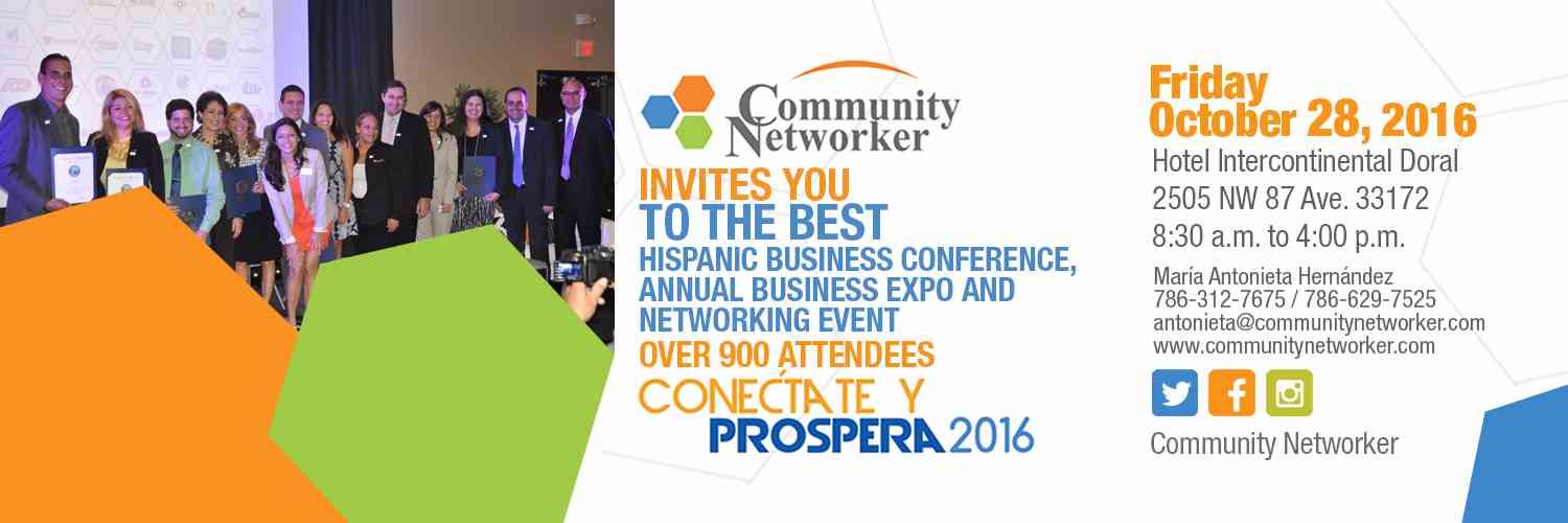 community networker conectate y prospera event english flyer