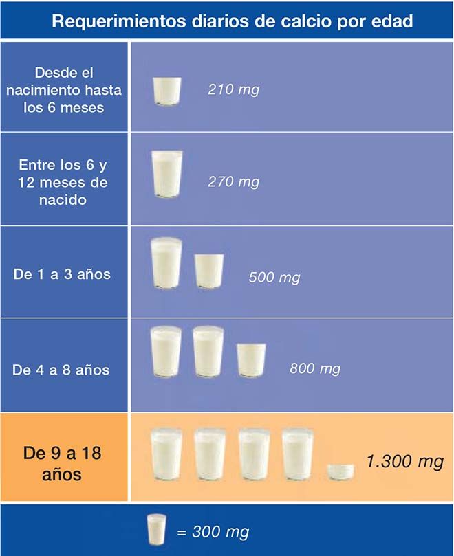 Requerimientos diarios de Calcio por edad