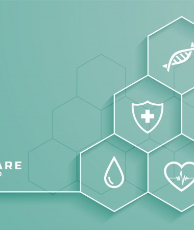 healthcare background with medical symbols in hexagonal frame